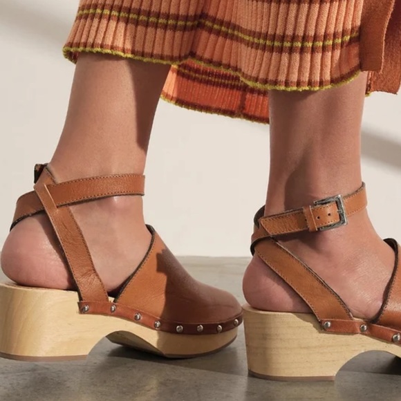 Free People X Unalira Tan Leather Platform Kaia Clogs - Picture 3 of 7